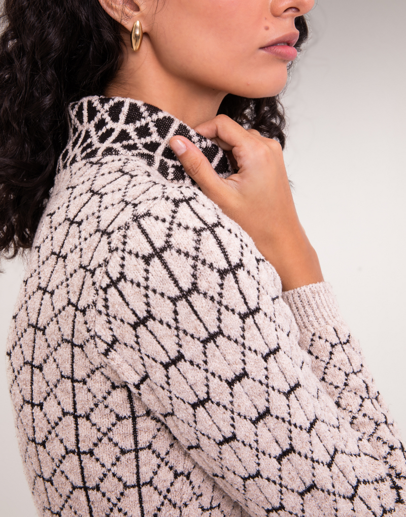 Blusa Mousse Geométrica Bege e Preta