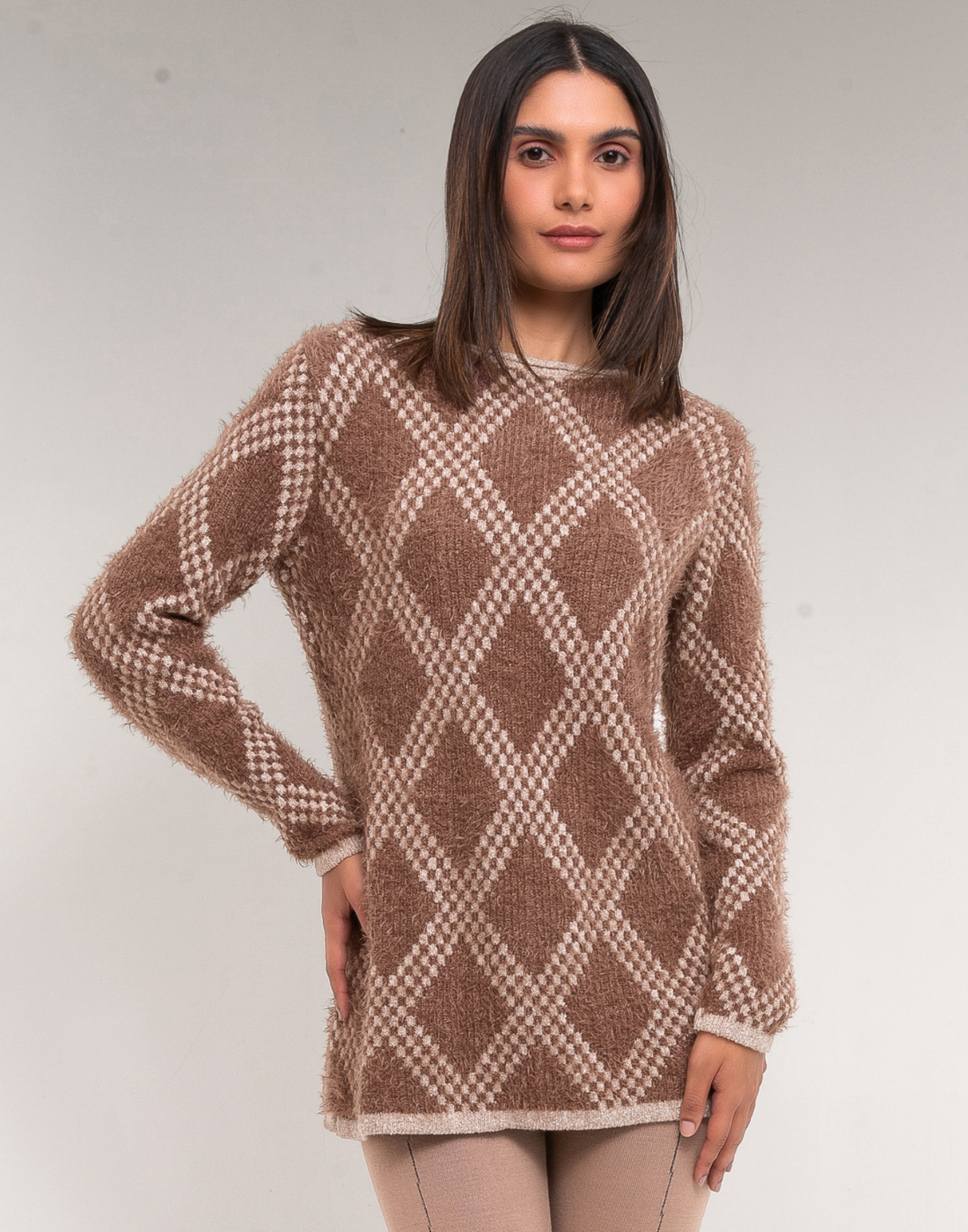 Blusa Angorá Losangos Genebra Avelã