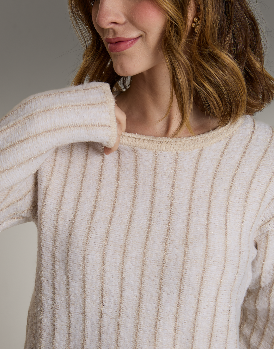 Blusa Listrada Glenlight Branca com Lurex