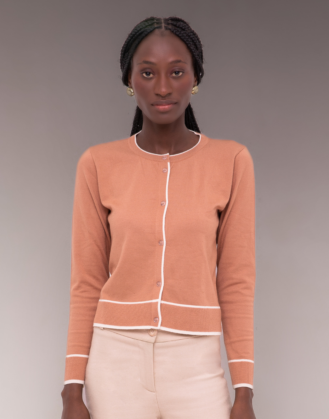 Cardigan Bicolor Bege | Oficina de Inverno