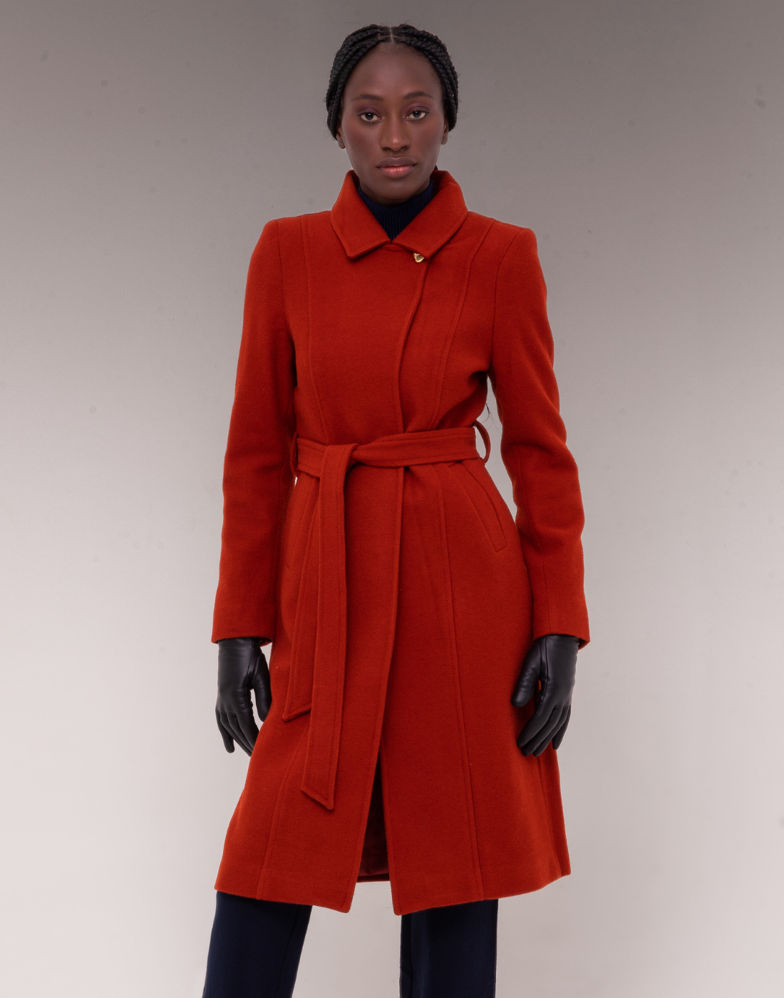 Casaco Lã Natural Longo com Faixa Sezze Telha