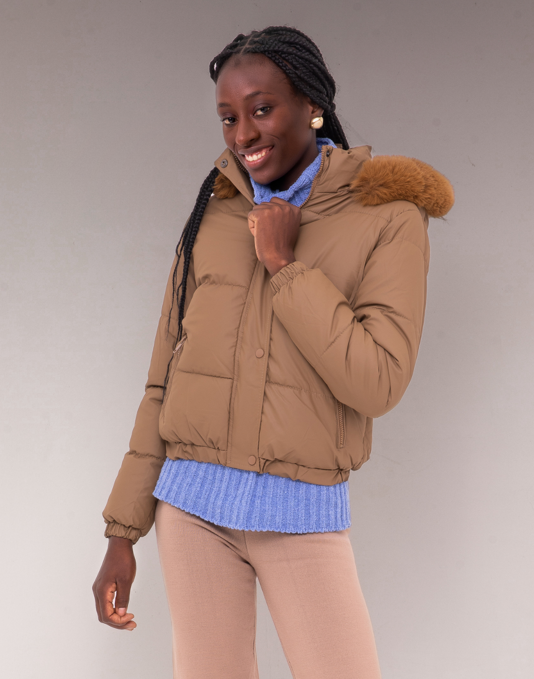 Doudoune Detalhe em Pelos Lauden Caramelo