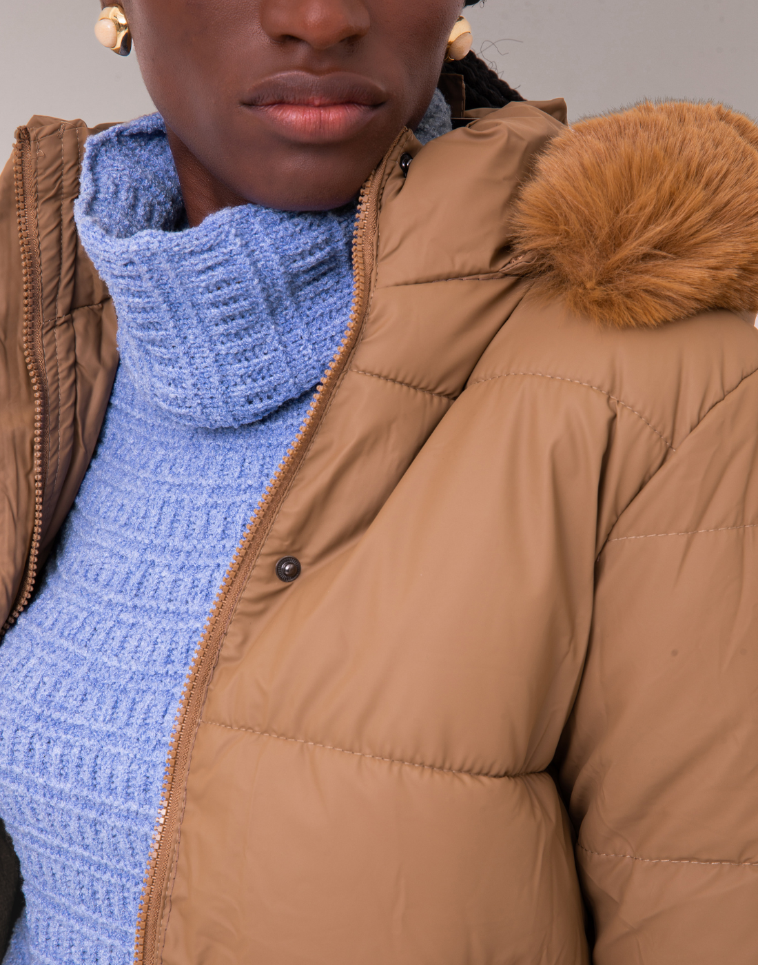 Doudoune Detalhe em Pelos Lauden Caramelo