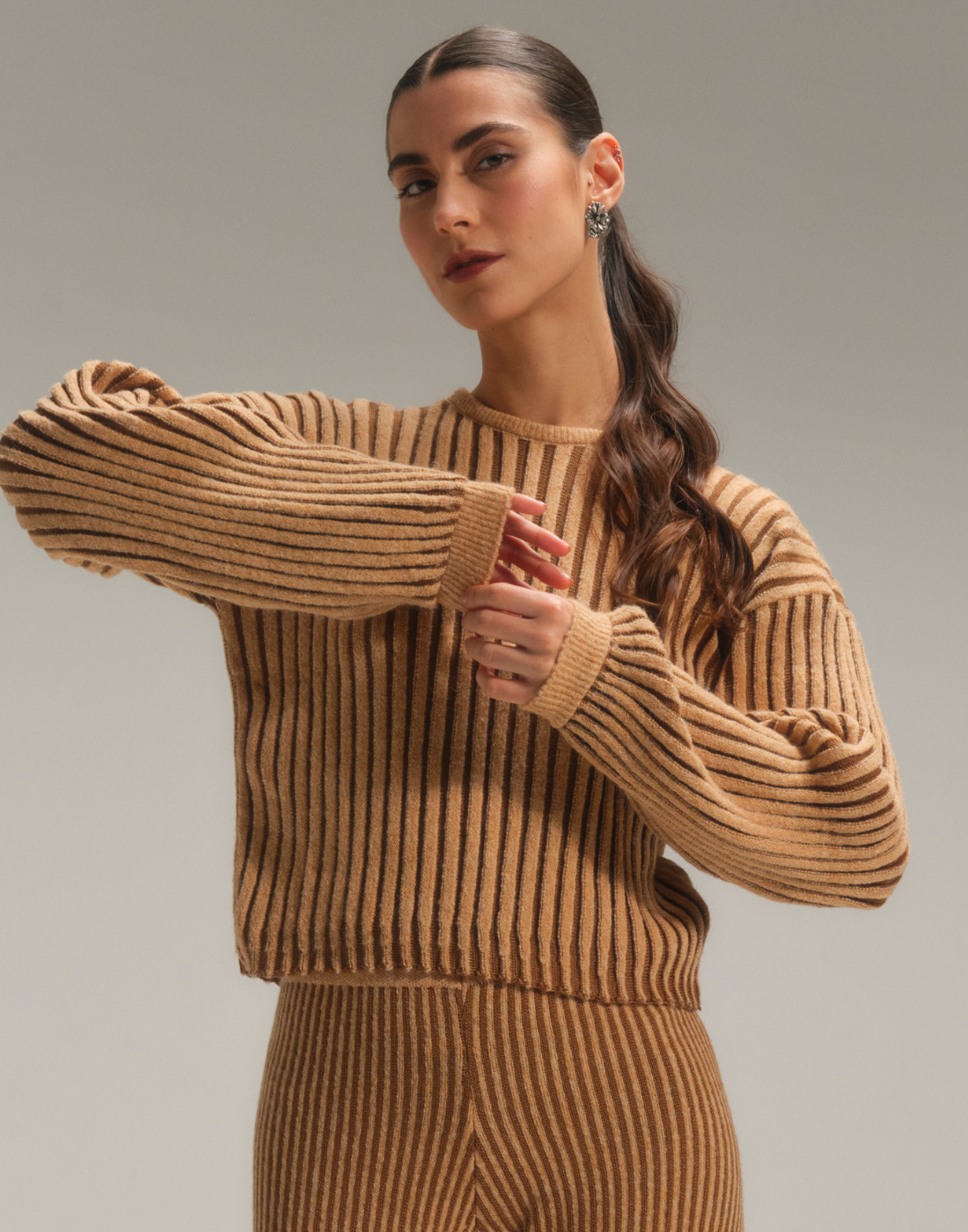 Maxi Blusa Manga Ampla Nubbis Caramelo Nórdico