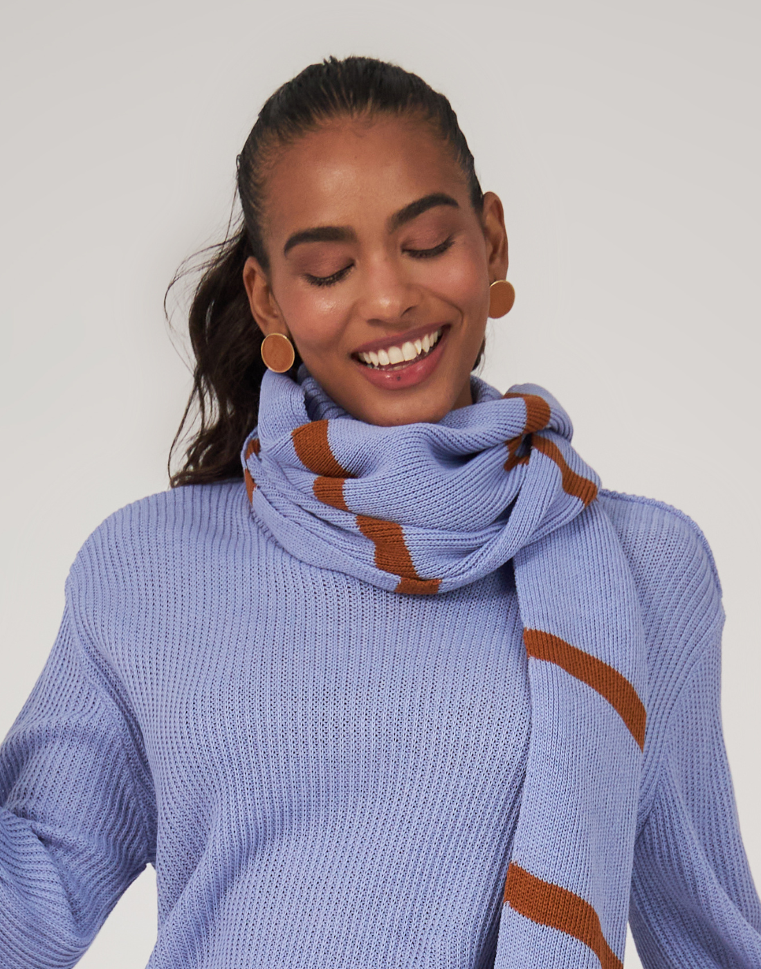 Cachecol Invernada Listrado Teles Lilás e Caramelo