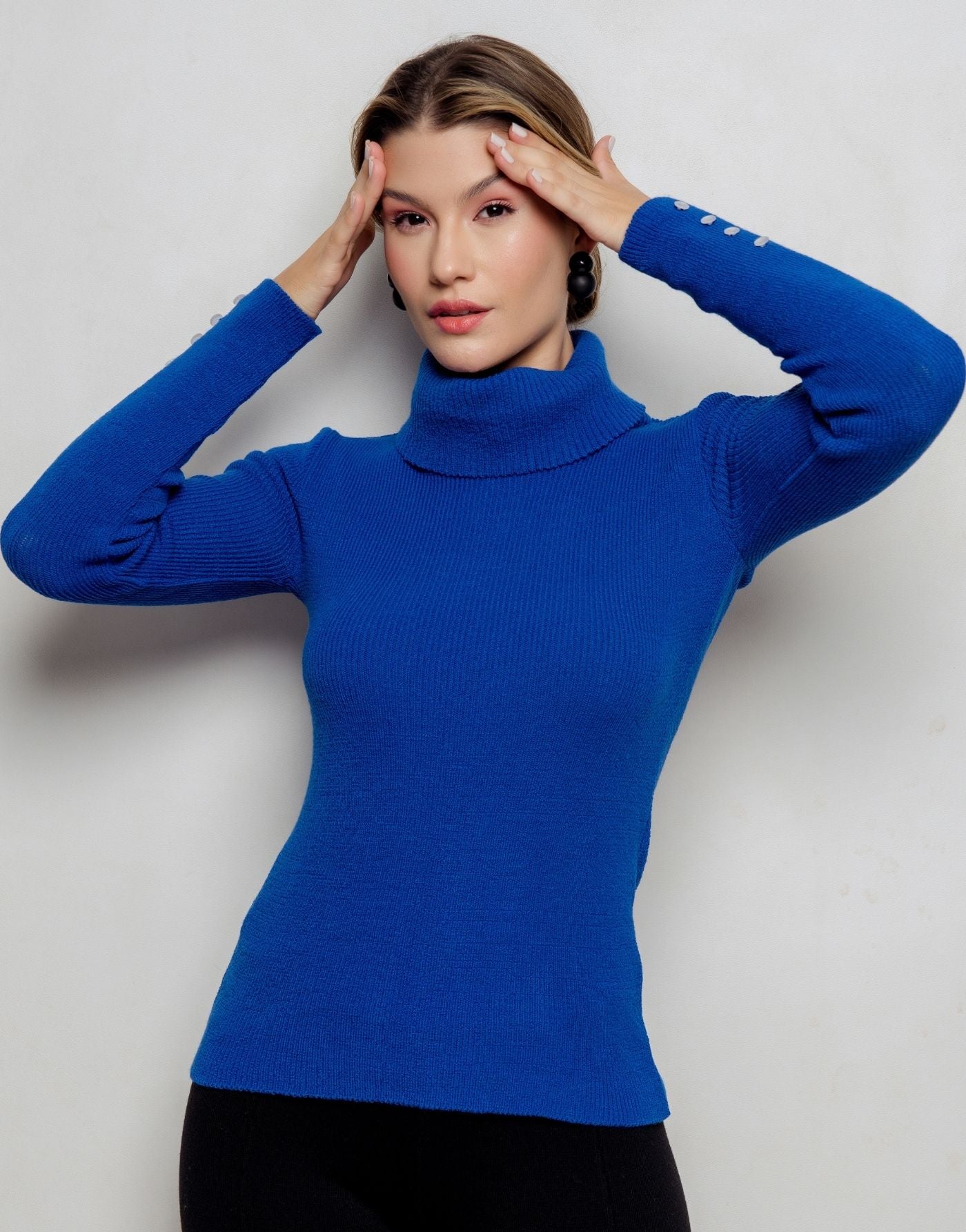 Blusa Max Gola com Botões Ennis Azul Royal