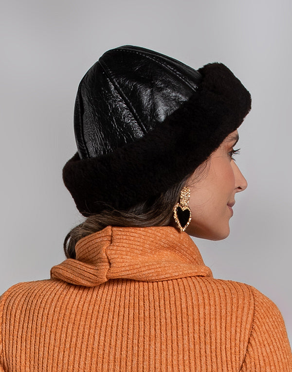 Gorro de Couro e lã Siberia Preto