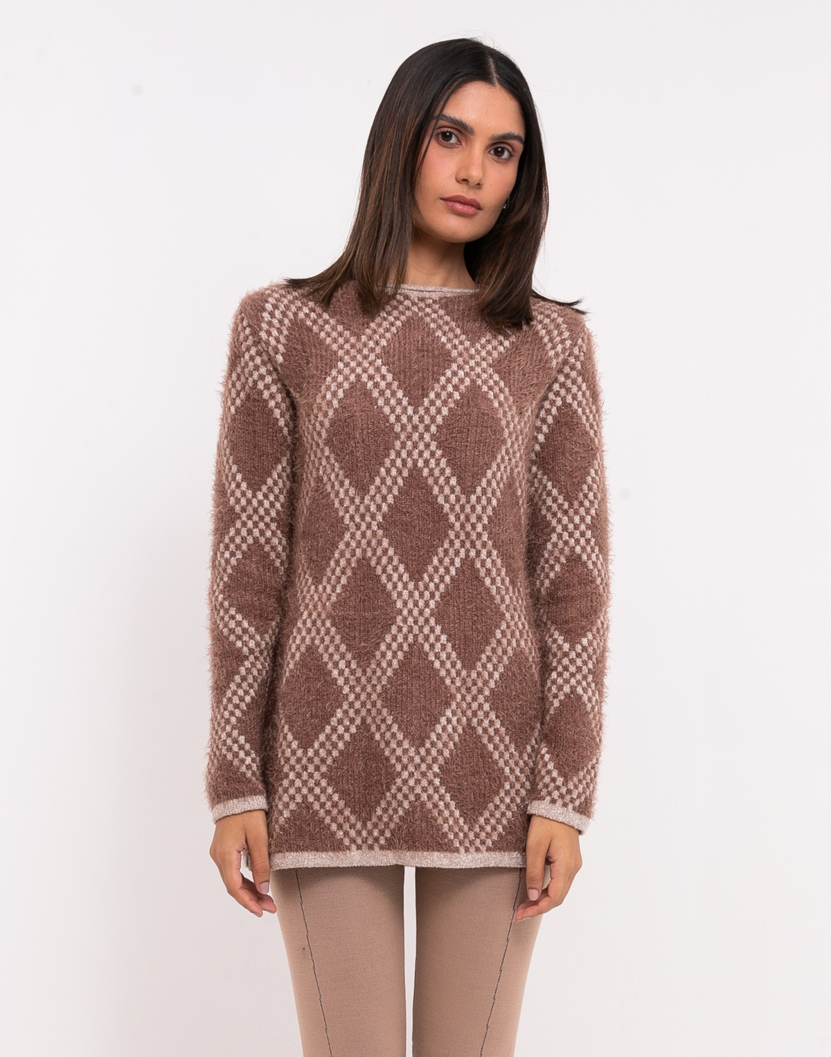 Blusa Angorá Losangos Genebra Avelã