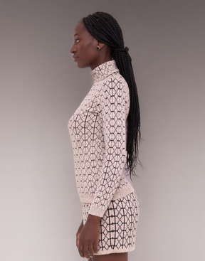 Blusa Mousse Geométrica Bege e Preta