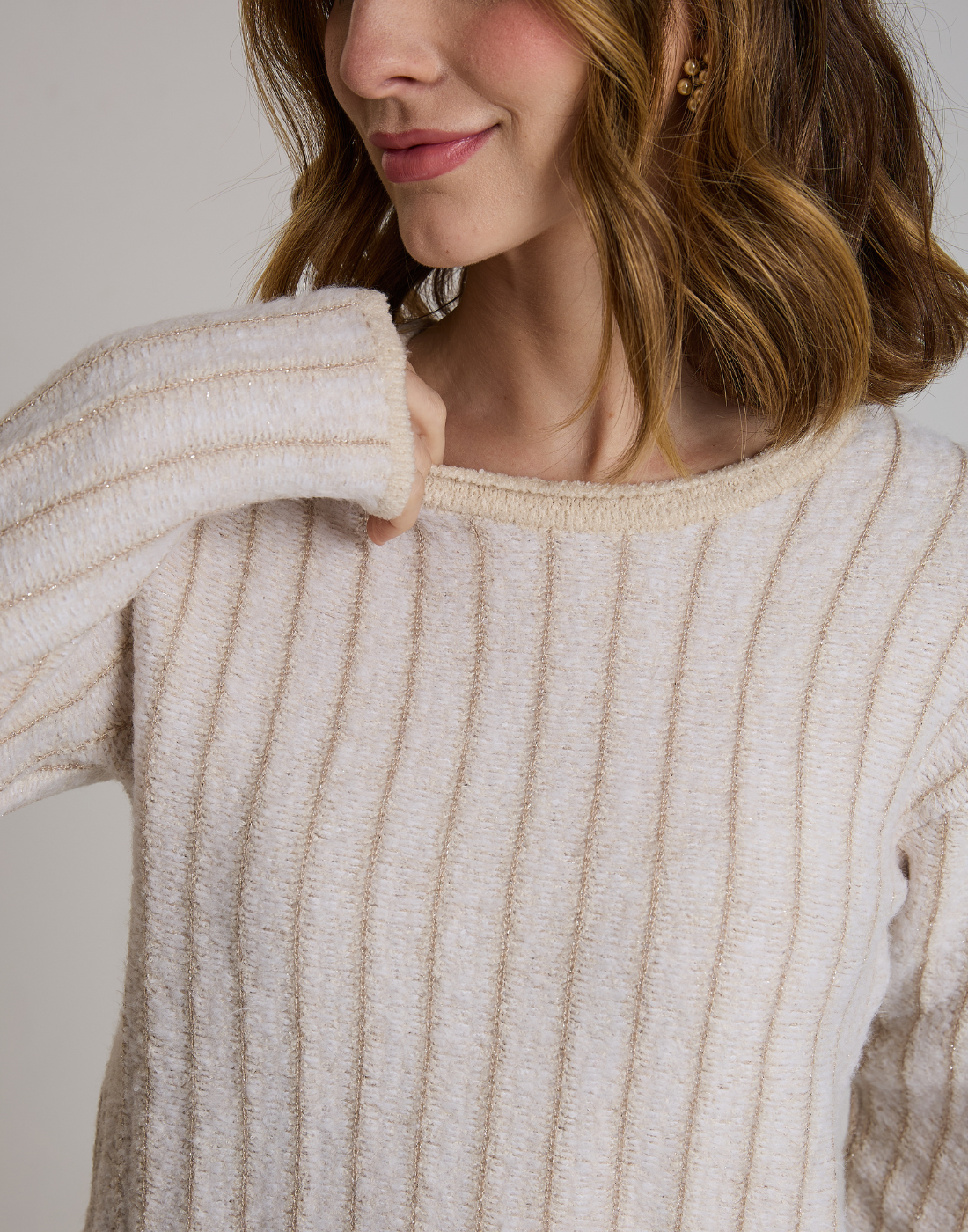 Blusa Listrada Glenlight Branca com Lurex