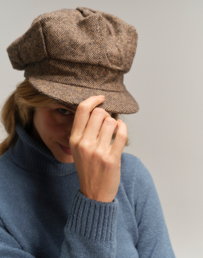 Boina Newsboy Lã Tweed Marrom Dark