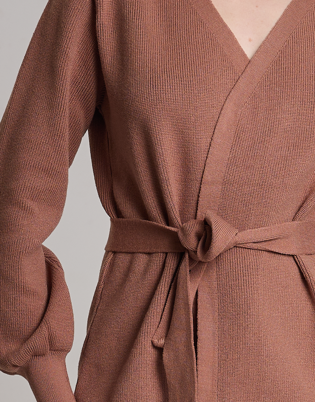 Casaco de Tricot com Faixa Softline Bege Aurora