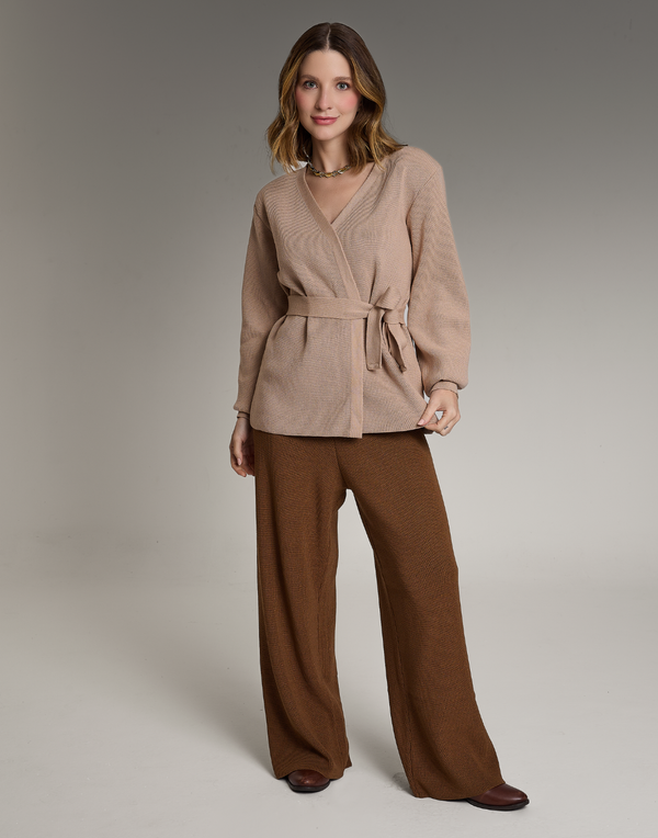 Casaco de Tricot com Faixa Softline Bege