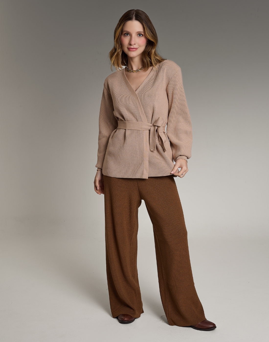 Casaco de Tricot com Faixa Softline Bege