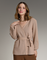 Casaco de Tricot com Faixa Softline Bege