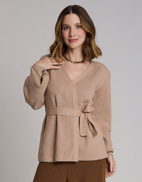 Casaco de Tricot com Faixa Softline Bege