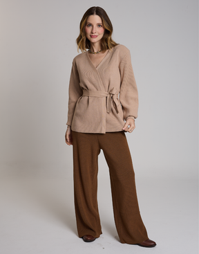 Casaco de Tricot com Faixa Softline Bege