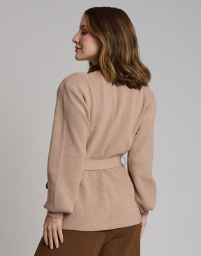 Casaco de Tricot com Faixa Softline Bege