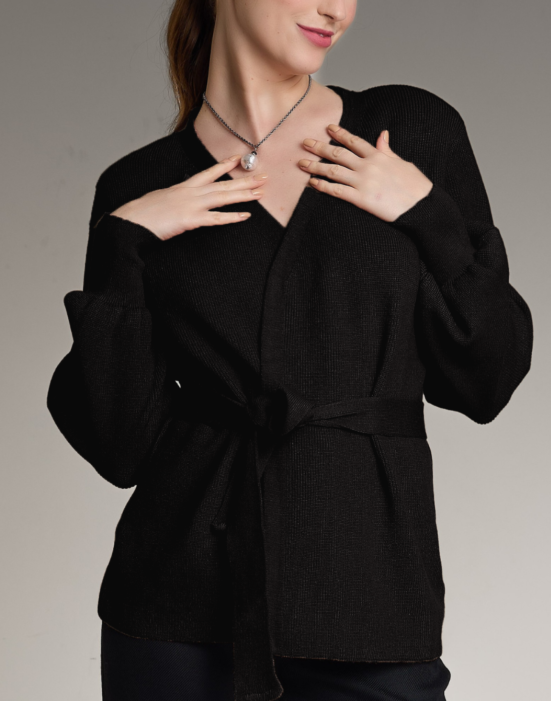 Casaco de Tricot com Faixa Softline Preto