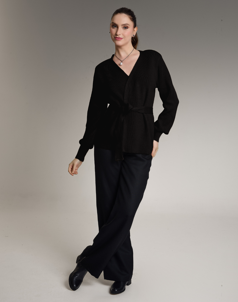 Casaco de Tricot com Faixa Softline Preto