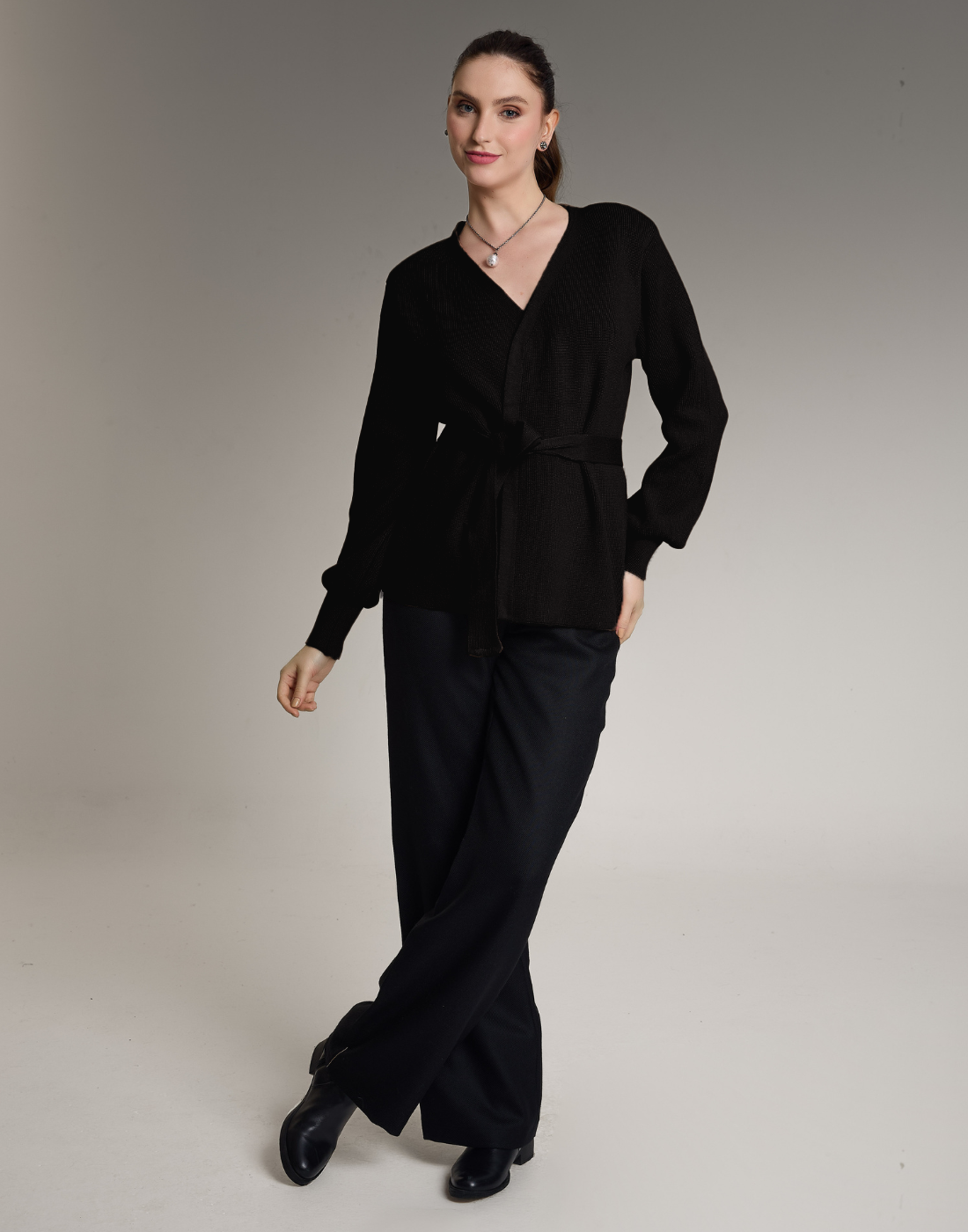 Casaco de Tricot com Faixa Softline Preto