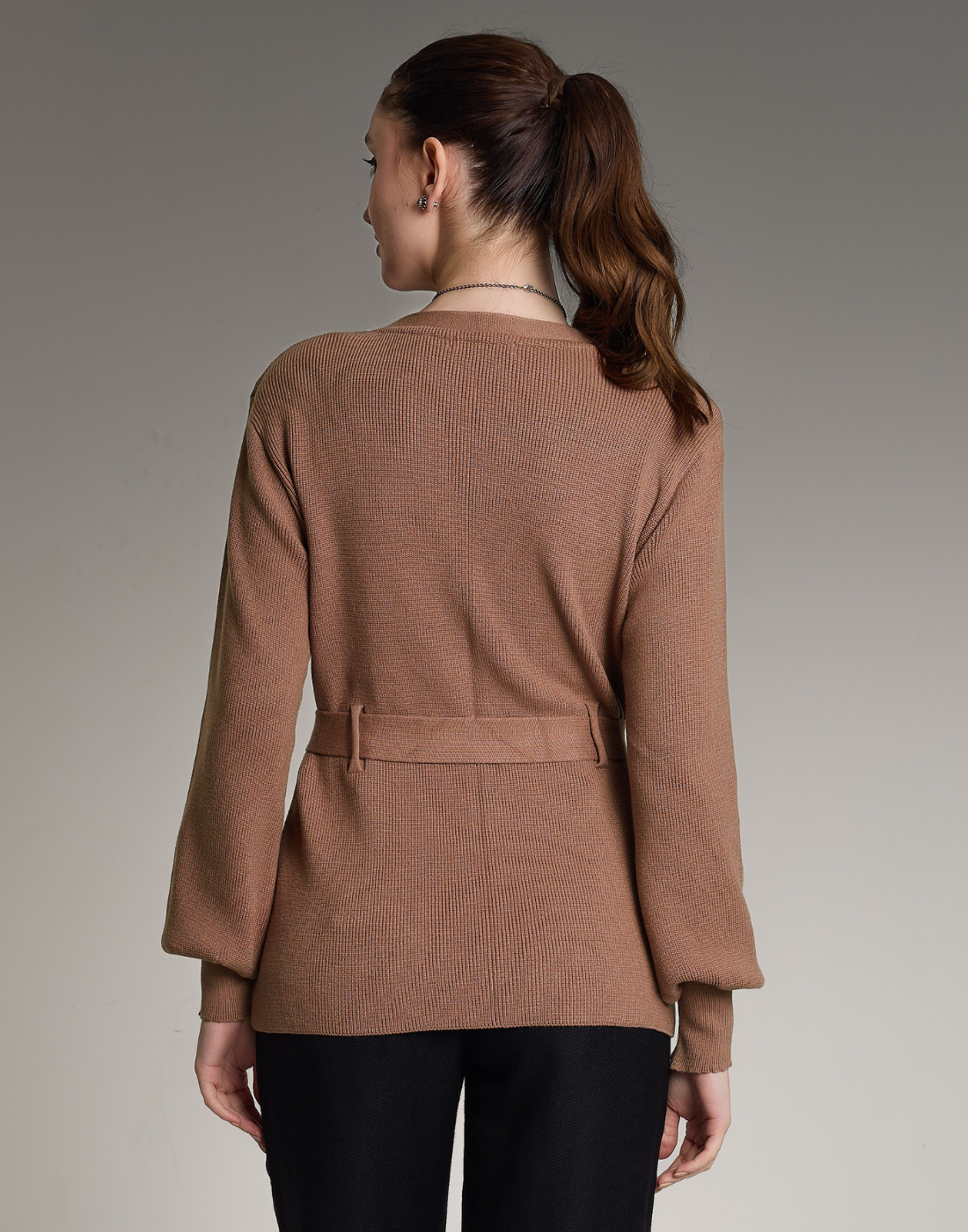 Casaco de Tricot com Faixa Softline Bege Aurora