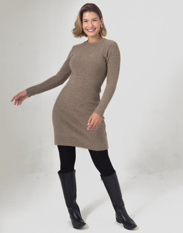 Vestido Mousse Tressi Caqui