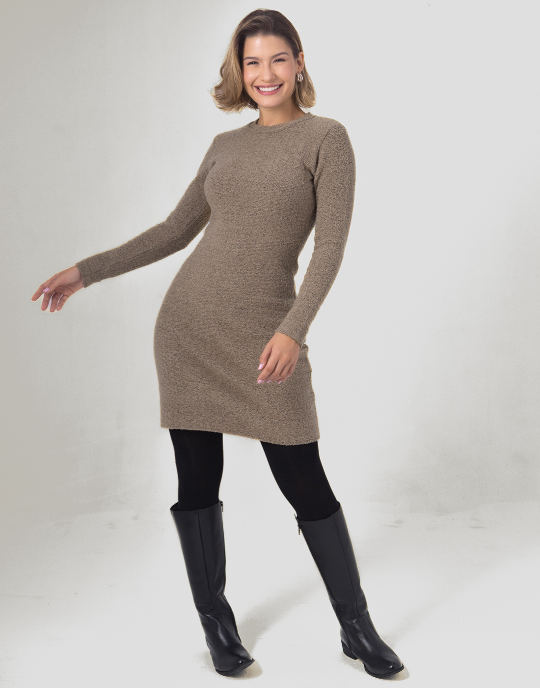 Vestido Mousse Tressi Caqui
