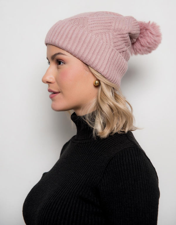 Gorro Forrado Losangos Pom Pom Rose