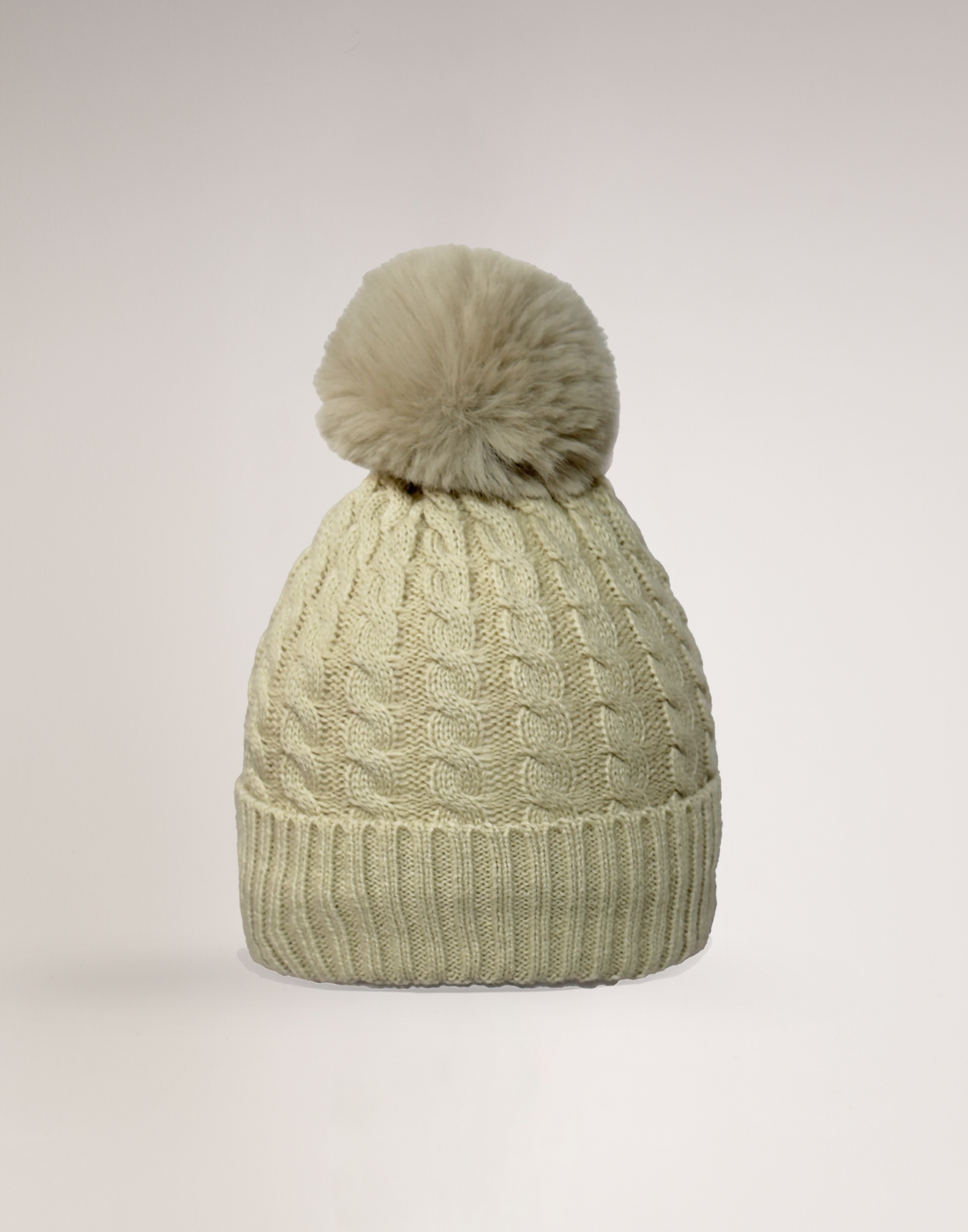 Gorro Forrado Trançado Cali Pom Pom Bege