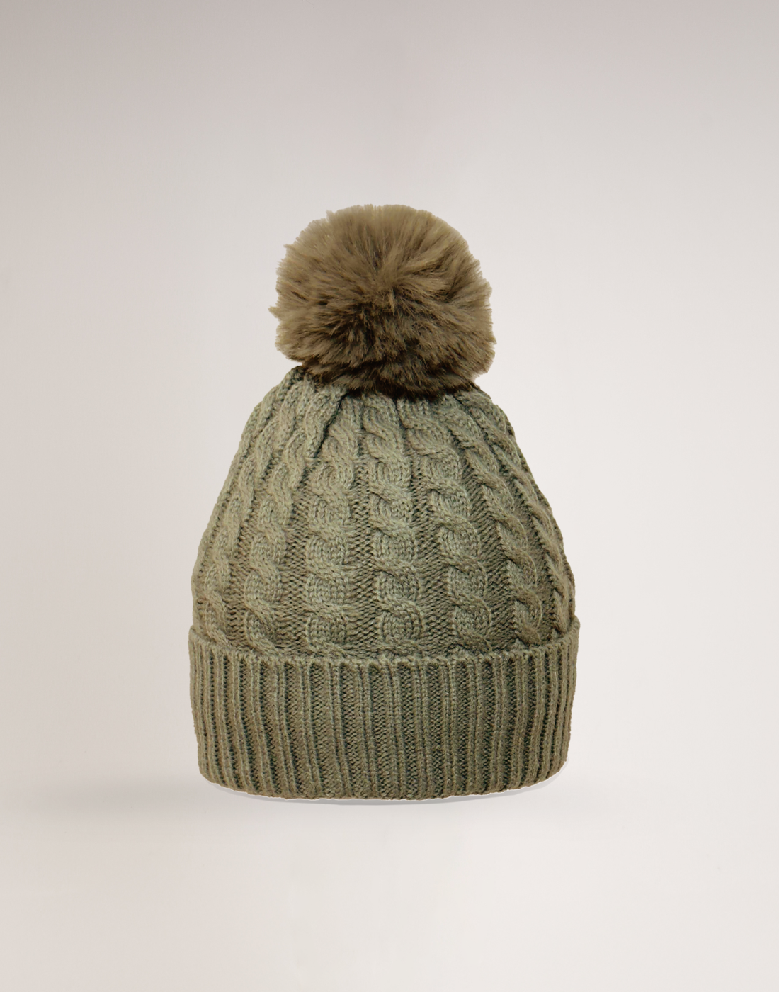 Gorro Forrado Trançado Cali Pom Pom Caqui