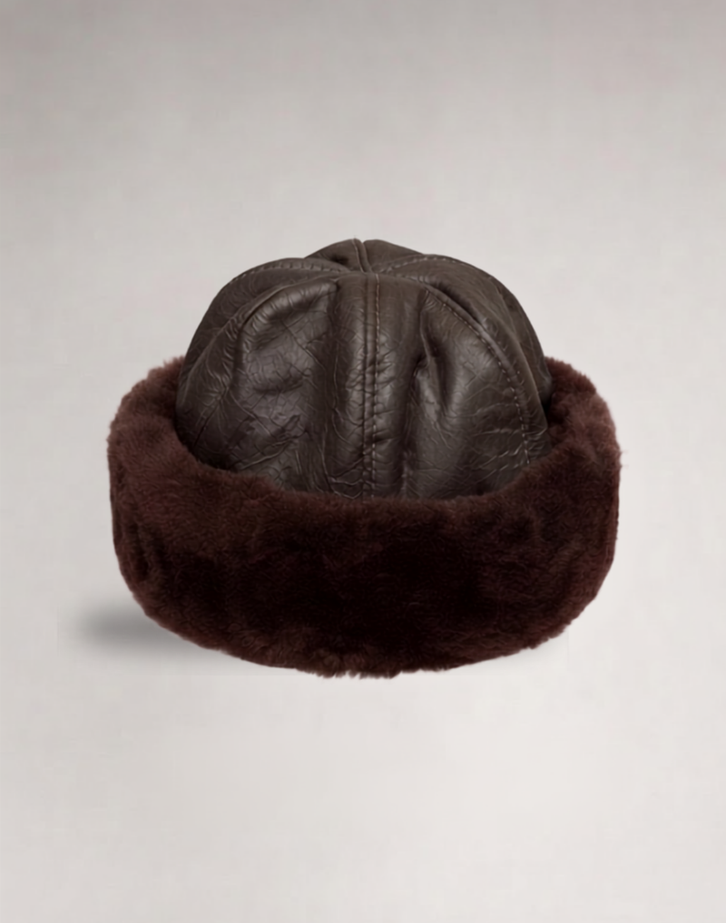 Gorro de Couro e lã Siberia Marrom