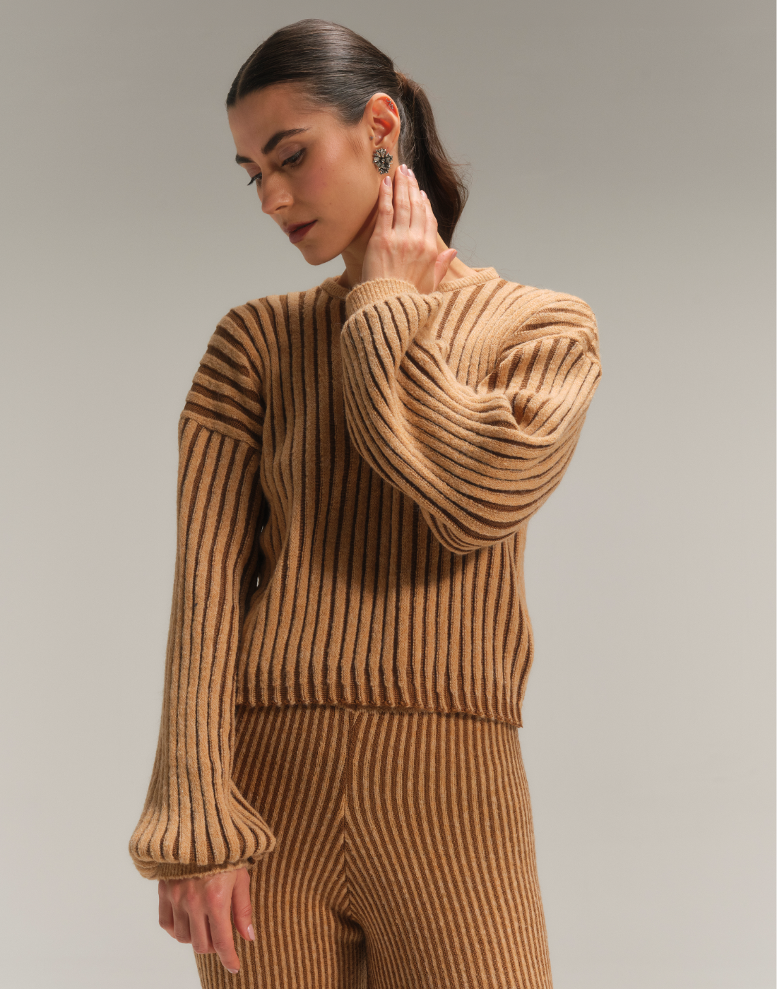 Maxi Blusa Manga Ampla Nubbis Caramelo Nórdico