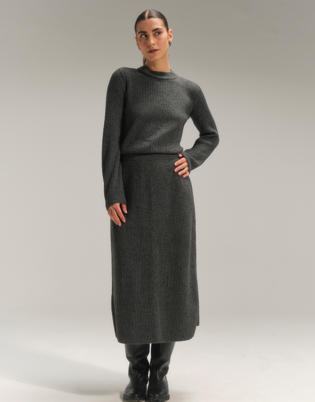 Saia Midi Fang Mousse Cinza Fiorde