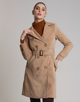Trench Coat Veludo Cotelê Bege