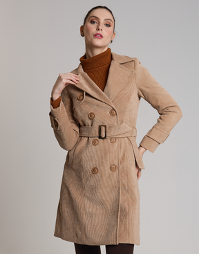 Trench Coat Veludo Cotelê Bege