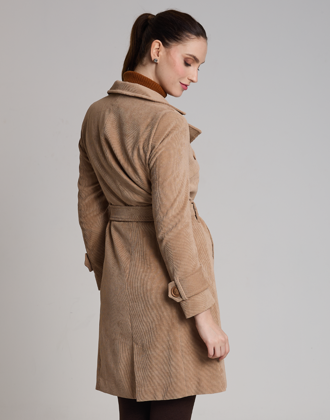 Trench Coat Veludo Cotelê Bege