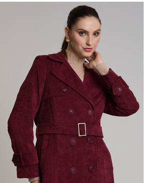Trench Coat Veludo Cotelê Vinho