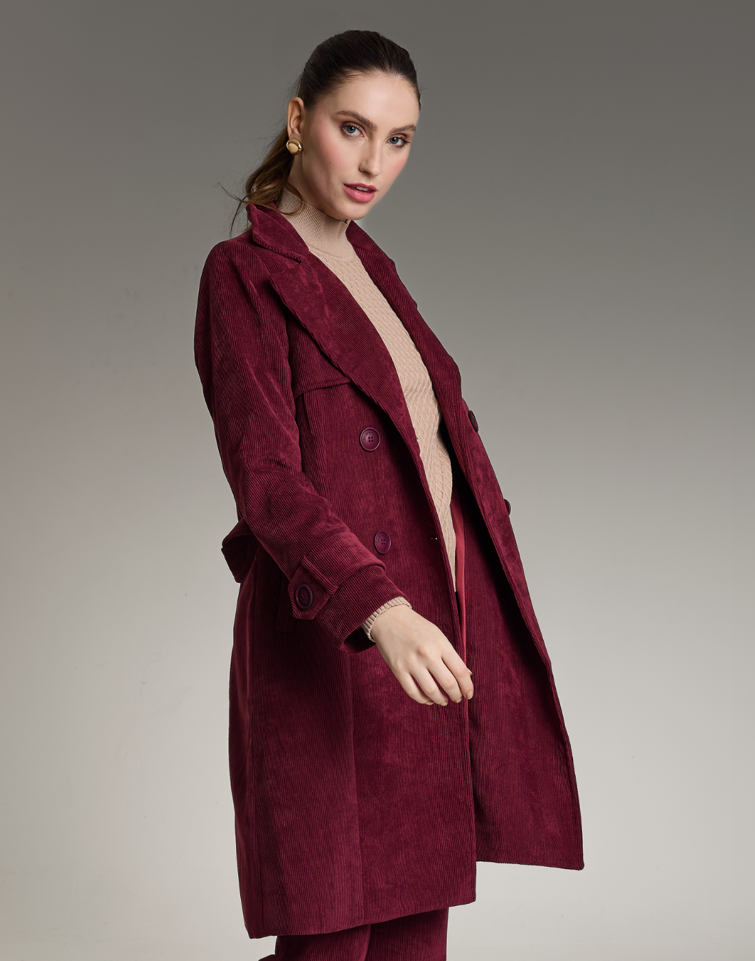Trench Coat Veludo Cotelê Vinho