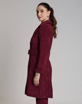 Trench Coat Veludo Cotelê Vinho