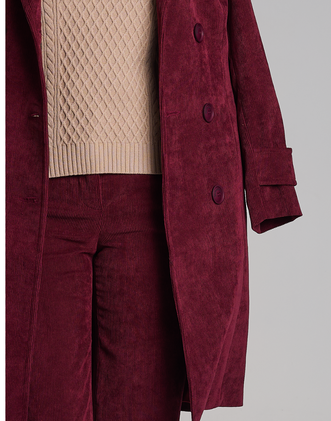 Trench Coat Veludo Cotelê Vinho