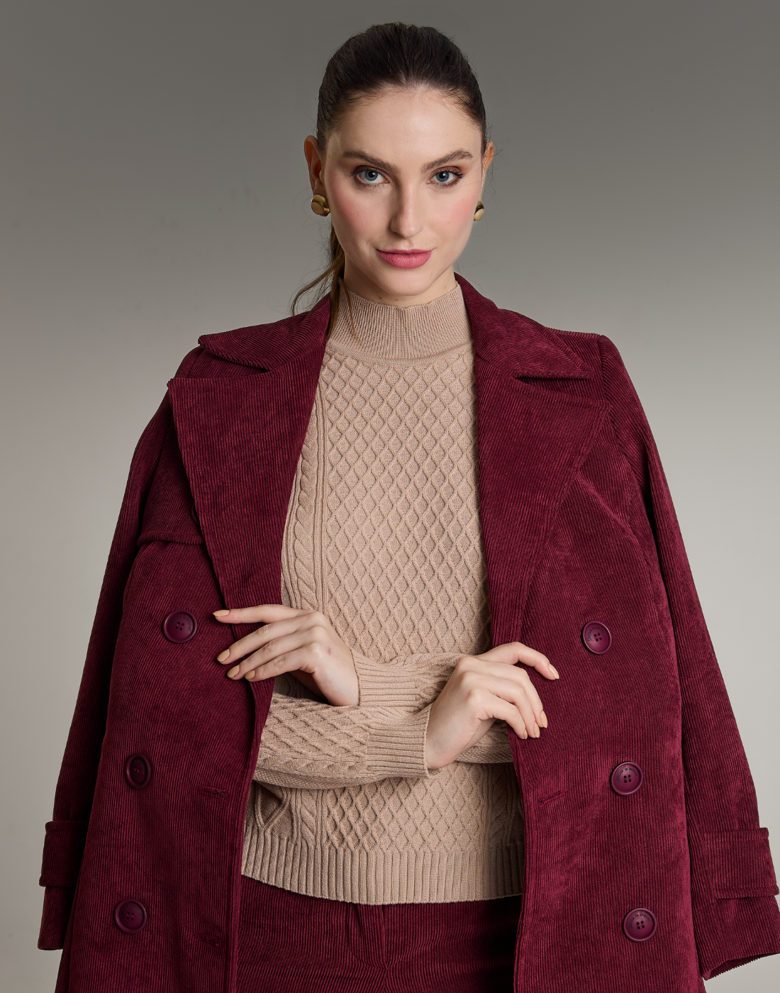 Trench Coat Veludo Cotelê Vinho