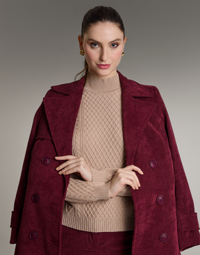 Trench Coat Veludo Cotelê Vinho