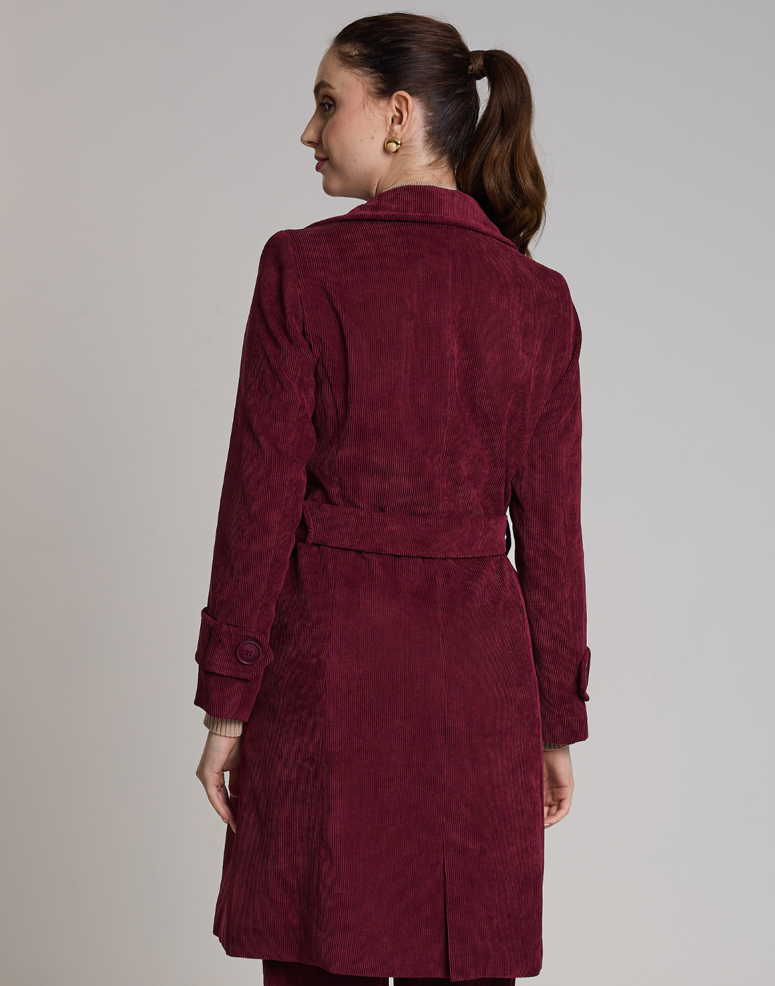 Trench Coat Veludo Cotelê Vinho