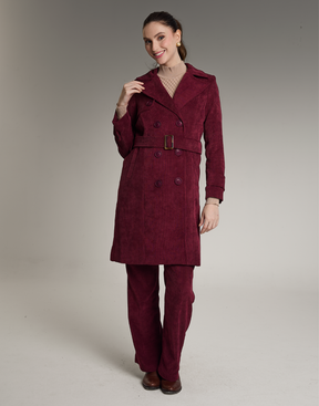 Trench Coat Veludo Cotelê Vinho
