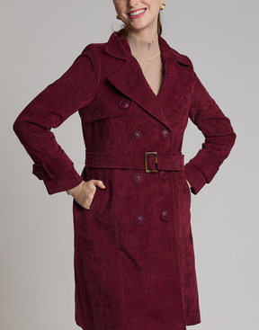 Trench Coat Veludo Cotelê Vinho