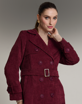 Trench Coat Veludo Cotelê Vinho