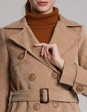 Trench Coat Veludo Cotelê Bege
