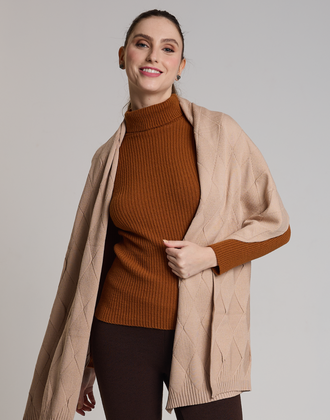 Xale Aran Losangos Oliz Bege