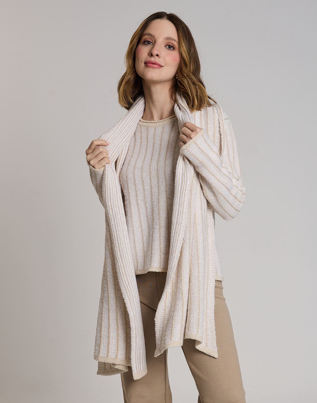 Xale Listrado Glenlight Branca com Lurex